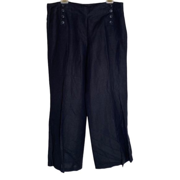 LARRY Levine Women’s Navy Blue Nautical Style Linen/Rayon Wide Leg Pant Size 14 - Picture 1 of 11